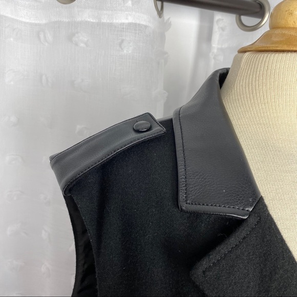 Trouve black faux leather & wool moto style vest L - Picture 3 of 10